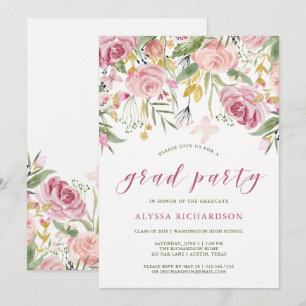 Watercolor blüht Rosa und GoldAbschluss-Party Einladung
