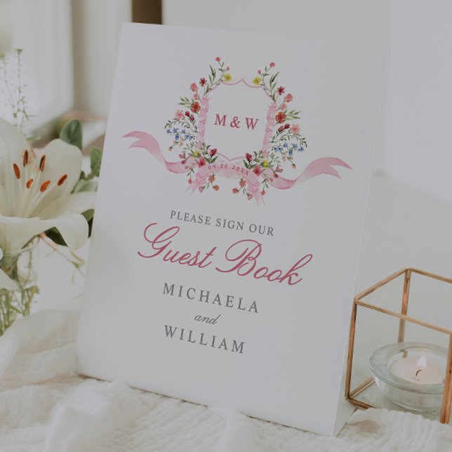 Watercolor Blume Regency Wedding Gästebuch Sockelschild (Von Creator hochgeladen)