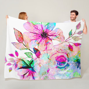 Watercolor-Blumen Fleece-Decke, groß Fleecedecke