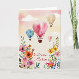 Watercolor-Blumen-Heißluftballon-Baby-Shower-Karte Karte