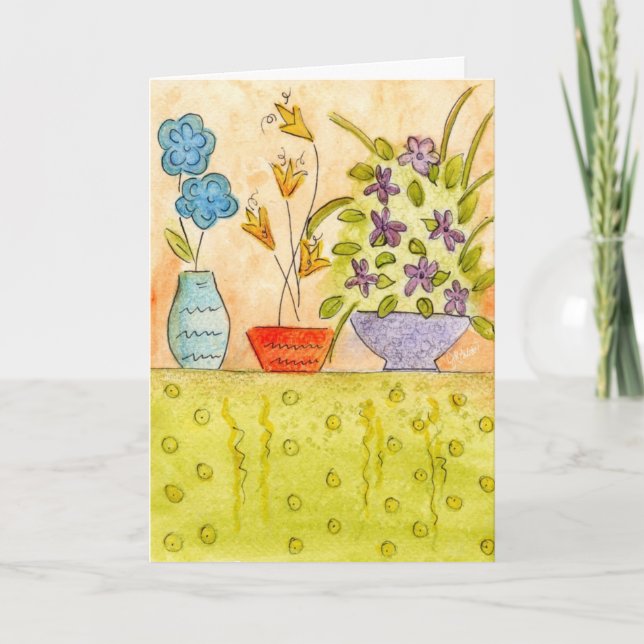 Watercolor-Blumen in den Vasen Karte (Vorderseite)
