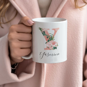Watercolor-Blumen-Initialen-Tasse - Y Kaffeetasse