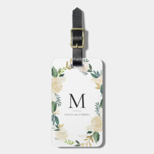Watercolor-Blumen mit Goldfolien-Glitzer-Monogramm Gepäckanhänger
