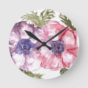 Watercolor-Blumen Runde Wanduhr