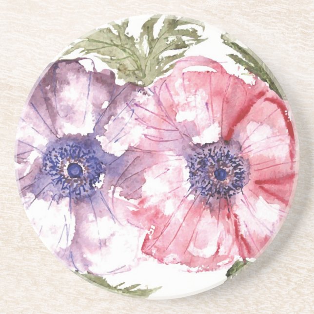 Watercolor-Blumen Sandstein Untersetzer (Vorne)