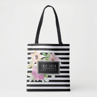 Watercolor-Blumen u. Streifen Tasche