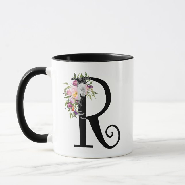Watercolor-Blumenbuchstabe R, Tasse (Links)