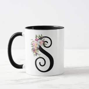 Watercolor-Blumenbuchstabe S, Tasse