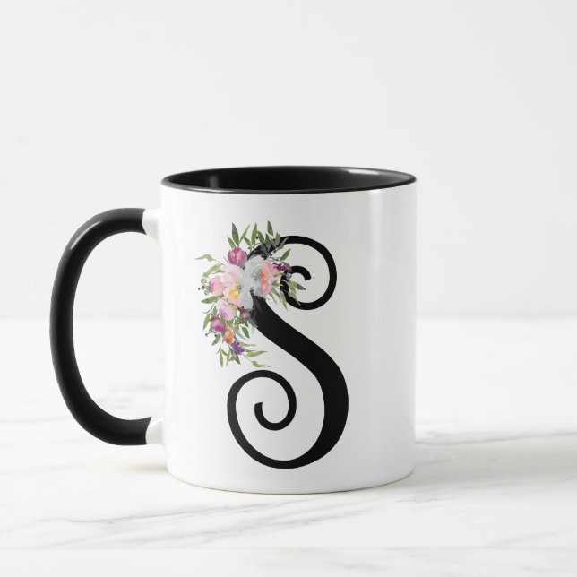 Watercolor-Blumenbuchstabe S, Tasse (Links)