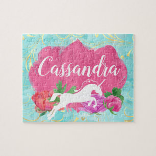 Watercolor-Blumeunicorn-Rosa-blauer Mädchen-Name