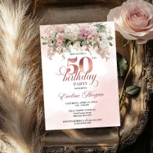 Watercolor Blush Bouquet Gold Greenery 50 Birthday