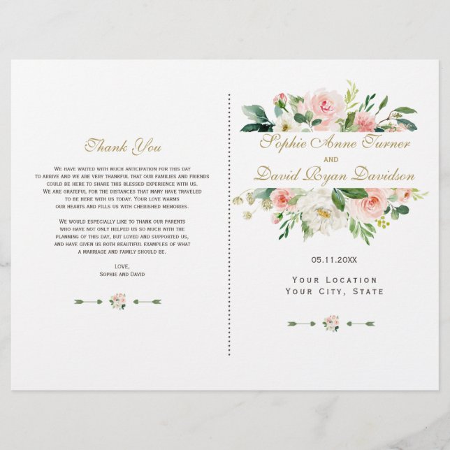 Watercolor Blush Cream Floral Wedding Programme (Devant)