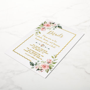 Watercolor Blush Floral REAL FOIL Wedding Details Folieneinladung