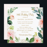 Watercolor Blush Gold Floral 70. Geburtstag Einlad Einladung<br><div class="desc">Moderne Blumenladen zum Geburtstag im Little Bayleigh Store!</div>