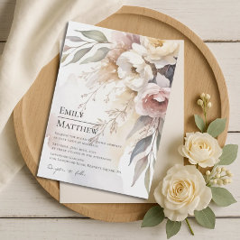 Watercolor Blush & Ivory Floral Wedding Invitation