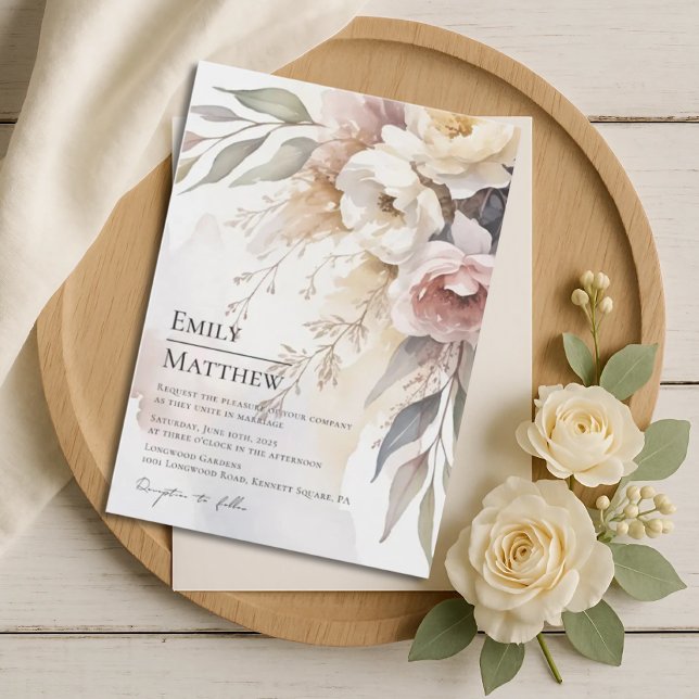 Watercolor Blush & Ivory Floral Wedding Invitation (Créateur téléchargé)