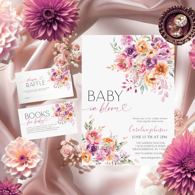 Watercolor Blush Pink Bloom Diaper Raffle  Begleitkarte (Von Creator hochgeladen)