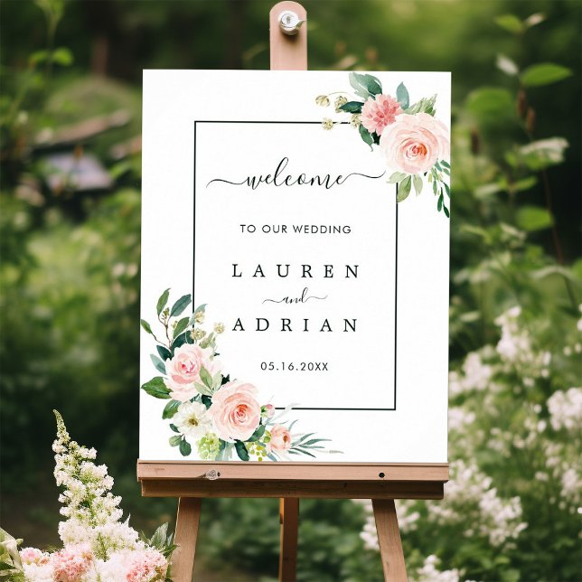 Watercolor Blush Pink Bloom Wedding Welcome Sign Poster (Von Creator hochgeladen)
