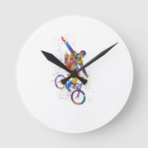 Watercolor bmx rider runde wanduhr