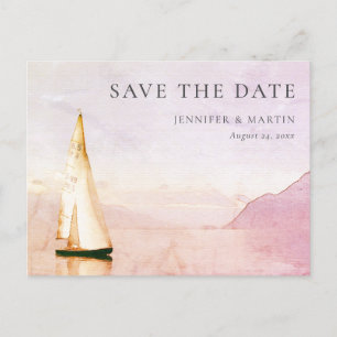 Watercolor Boat Lake Enregistrer La Date Cartes Po