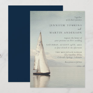 Watercolor Boat Nautical Lake Wedding Invitations