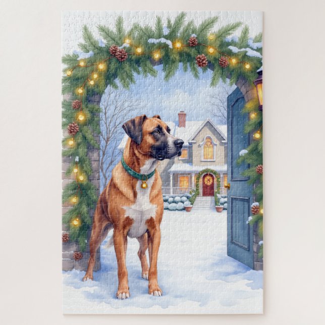 Watercolor Boerboel Farmhouse Gate Christmas (Vertikal)
