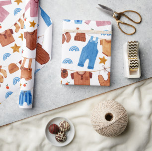 Watercolor Boho Baby Clothesline Babydusche  Geschenkpapier