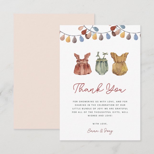 Watercolor Boho Baby Girl Douche Merci Cartes (Devant / Derrière)