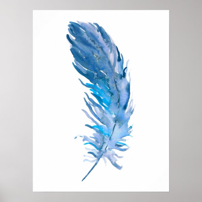 Watercolor Boho Blue Feaather Print Poster (Vorne)