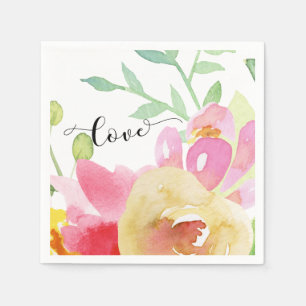 Watercolor Boho Blume & Script Typografy Liebe Serviette