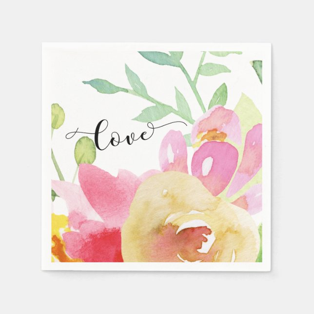 Watercolor Boho Blume & Script Typografy Liebe Serviette (Vorderseite)