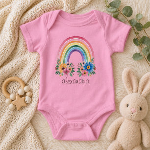 Watercolor Boho Blumenregenbogen Baby Strampler