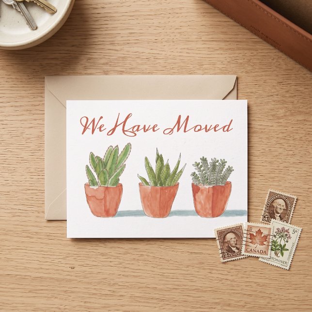 Watercolor Boho Cactus | Änderung der Anschrift Postkarte (Von Creator hochgeladen)