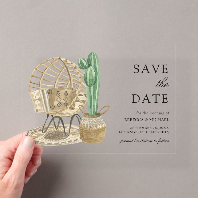 Watercolor Boho Cactus Wedding Save the Date Acryleinladungen (Insitu (Handheld))