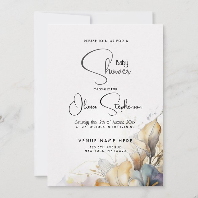 Watercolor Boho Calla Lily Floral Baby Dusche Einladung (Vorderseite)