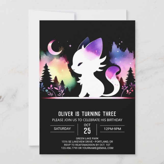 Watercolor Boho Cat Birthday Einladung (Vorderseite)