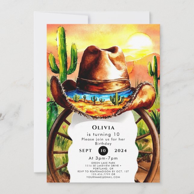 Watercolor Boho Cowboy Birthday Einladung (Vorderseite)