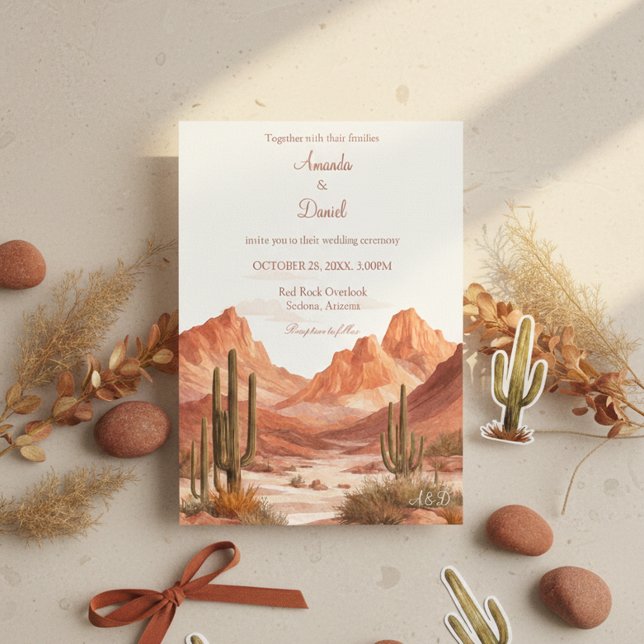 Watercolor Boho Desert Mountain Southwest Wedding  Einladung (Von Creator hochgeladen)