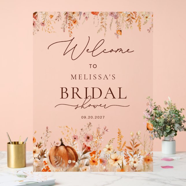 Watercolor Boho Fall Pumpkin Brautparty Willkommen Acrylschild (Hochzeit)