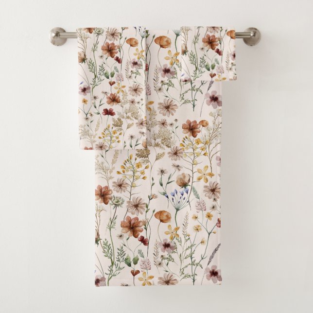 Watercolor Boho Floral Pattern Badhandtuch Set (Insitu)