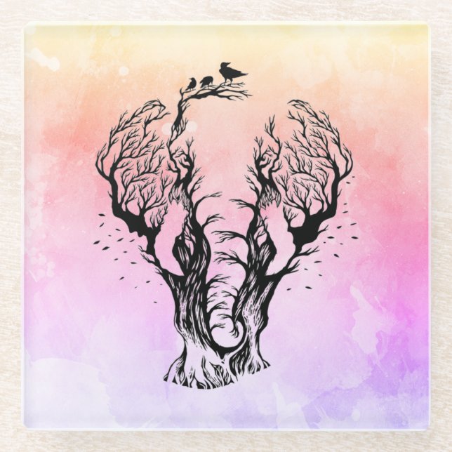 Watercolor Boho Forest Elephant Glasuntersetzer (Vorderseite)