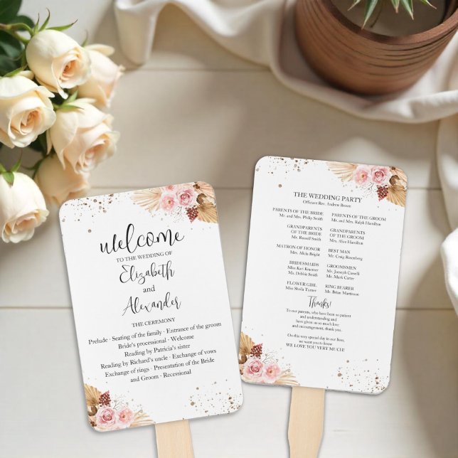Watercolor Boho Glitzer Wedding Program Hand Fan Fächer (Von Creator hochgeladen)