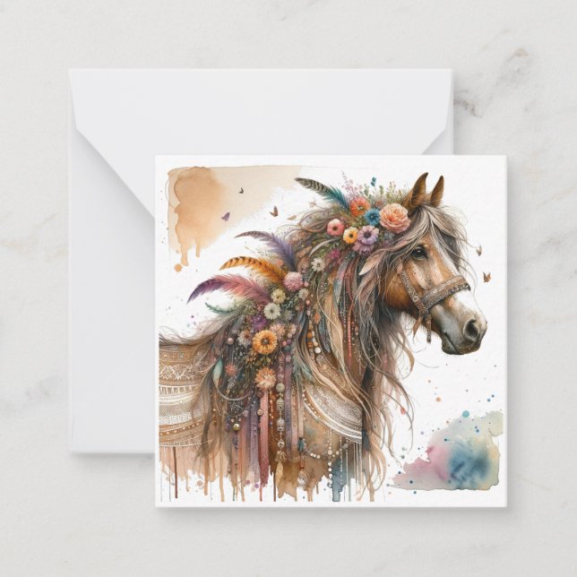 Watercolor Boho Horse Note Card Mitteilungskarte (Vorderseite)