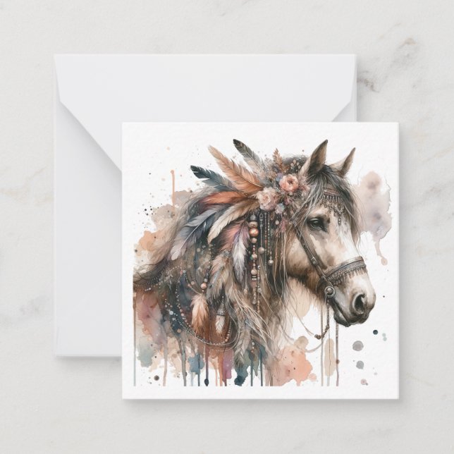 Watercolor Boho Horse Note Card Mitteilungskarte (Vorderseite)