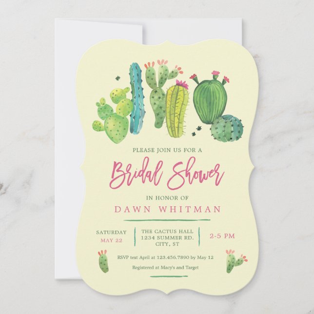 Watercolor Boho Kaktus-Brautparty-Einladung Einladung (Vorderseite)