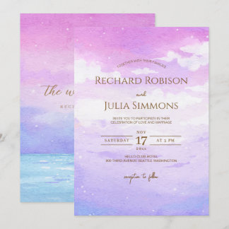 Watercolor Boho Lila Pink Sky Einladung zur Hochze