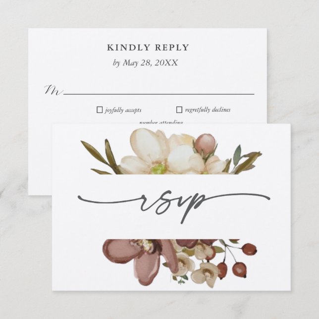 Watercolor Boho Neutral & Rose Wedding RSVP Einladung (Vorne/Hinten)