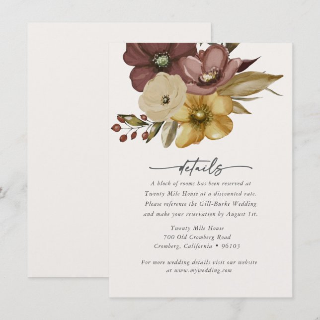 Watercolor Boho Neutral Wedding Details Card Mitteilungskarte (Vorne/Hinten)