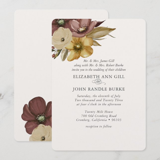 Watercolor Boho Neutral Wedding  Einladung (Vorne/Hinten)