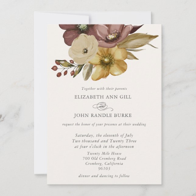 Watercolor Boho Neutral Wedding  Einladung (Vorderseite)